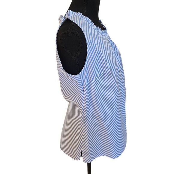 Talbots Womens Sea Breeze Blue White Ruffle Neck Cotton Sleeveless Top Small - Picture 4 of 10